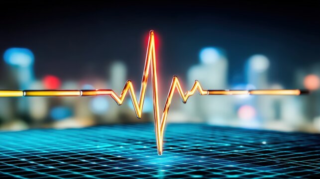 Health monitoring action urban city view digital visualization nighttime environment heartbeat concept