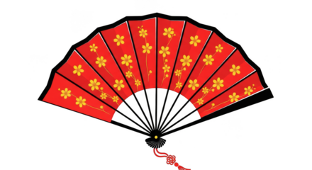 Red fan with blossoms against darkness