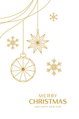 Luxury gold christmas card template vector, elegant winter holiday decoration line art design.