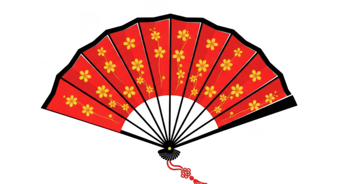 Red fan with blossoms against darkness - Powered by Adobe