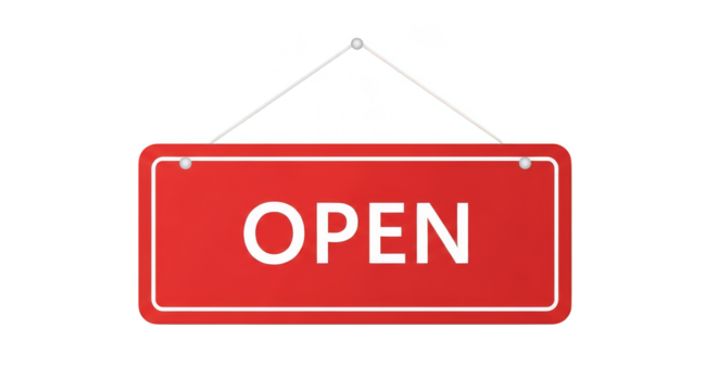 Vibrant Open sign hangs against darkness - Powered by Adobe