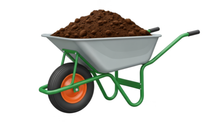 Wheelbarrow overflowing with rich brown dirt
