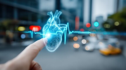 Innovative health technology enhances patient care urban environment digital visual futuristic viewpoint concept of heart monitoring