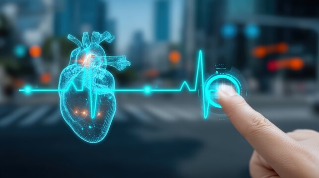 Innovative medical technology heart monitoring system urban environment digital content futuristic viewpoint health concept