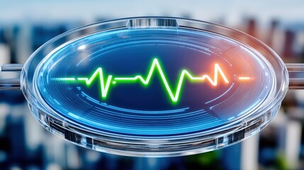 Health monitoring technology in urban settings a close-up on vital sign visualization modern cityscape digital graphics futuristic perspective