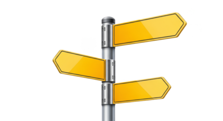 Yellow directional signs point different ways