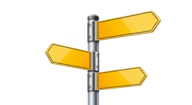 Yellow directional signs point different ways