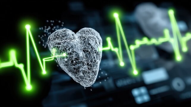 Heartbeat visualization digital heart rhythm medical technology abstract environment futuristic viewpoint health concept
