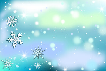 Winter snowy background, christmas card or banner template for holiday season design with copy space.