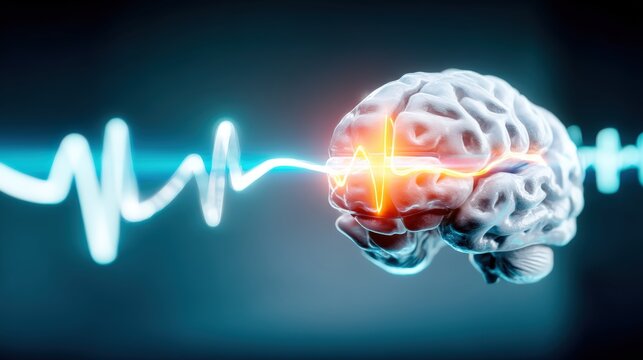 Neuroscience breakthrough exploring brain-computer interfaces medical research facility digital art futuristic abstract concept