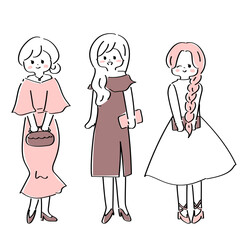 ドレスアップした女性グループ　パーティー　フォーマル　婚活パーティー　結婚式