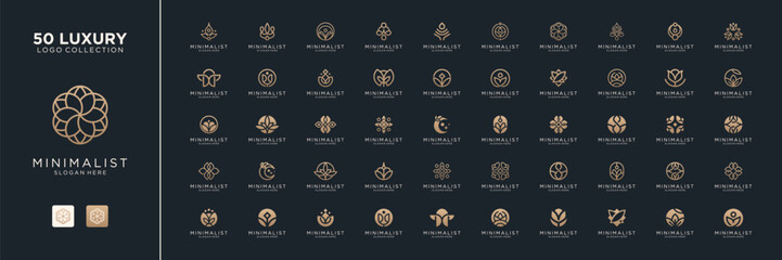 Set of Luxury Flower of Life Floral Lotus Logo design. Elegant Luxury Pattern Motif logo.Abstract Beauty icons for Spa Yoga and Brand.