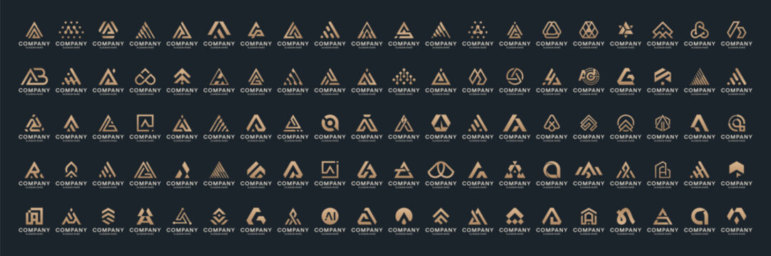 Mega logo collection. Abstract letter A logo design inspiration. Golden icons for business, company and branding. - Powered by Adobe