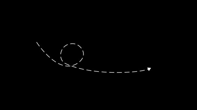 White Dashed Line Arrow Path with Loop on Black Background image photo