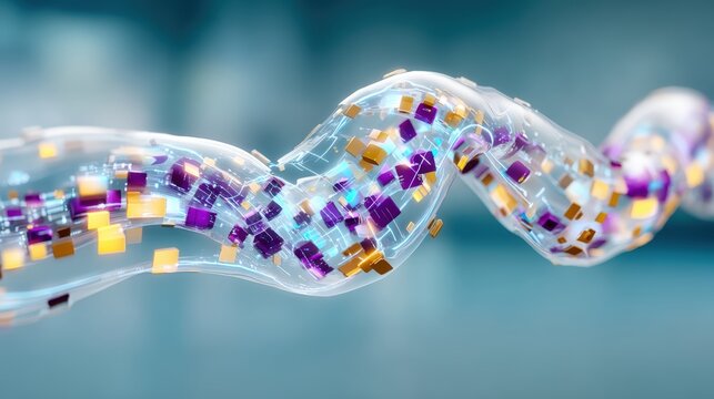 Dynamic flow of data particles in an abstract environment high-tech visualization digital art futuristic perspective