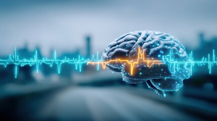 Understanding brain functionality through digital visualization urban environment infographic art futuristic concept scientific perspective