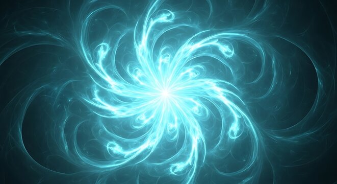Swirling cyan fractal with bright center for background texture design