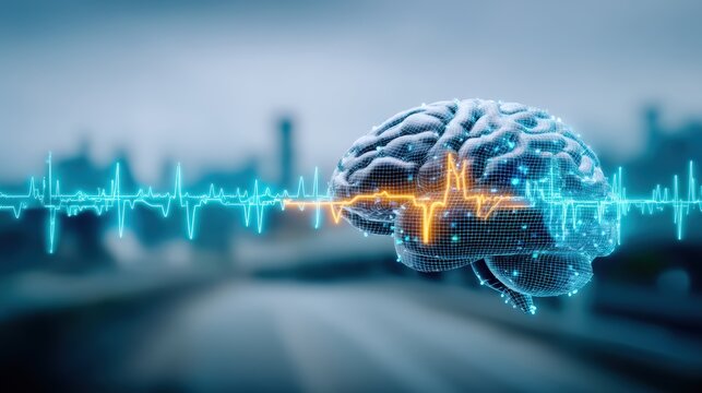 Understanding brain functionality through digital visualization urban environment infographic art futuristic concept scientific perspective