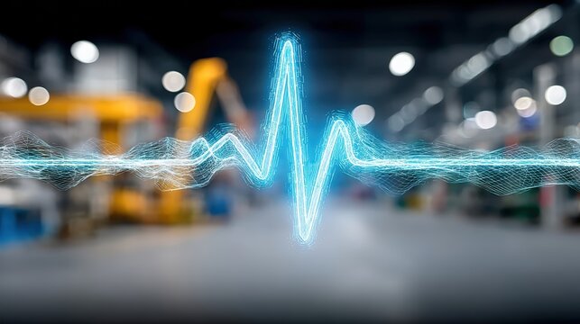 Analyzing industrial innovations visualizing sound waves in a modern factory environment dynamic energy in manufacturing abstract viewpoint