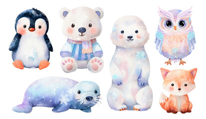 Fototapeta premium Cute Watercolor Animals on Transparent Background for Children's Themes