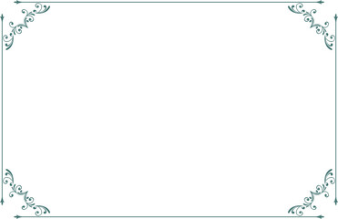 Elements of ornate vintage frames. Border green on white classic calligraphy swirls, floral motifs. Design print for greeting cards, wedding invitations, restaurant menu, royal certificates. Set 1389