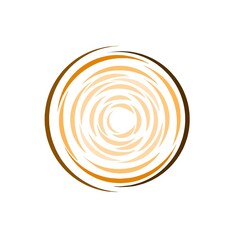 Yellow geometric circle illustration. Hand-drawn abstract irregular circle. Spiral or swirl pattern.