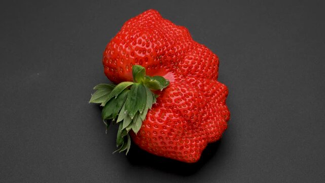 扇形のイチゴを黒背景でターンしている4K動画　ループ再生可能