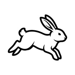 Stylized black and white line art drawing of a rabbit in motion
