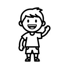 Happy cartoon boy waving hello with a big smile and short hair