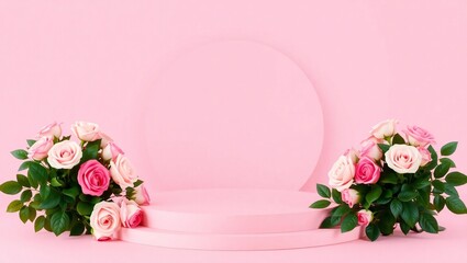 Two romantic bouquets of pink and white roses on a soft pink background