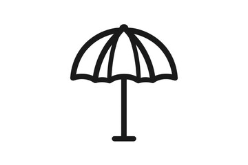 Fototapeta premium Black outline drawing showing a beach umbrella icon for summer, vacation, and sun protection concepts on transparent background