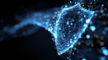 Secure Network Connection Visualization With Bright Blue Shield and Dynamic Binary Code Flow Highlighting Data Protection