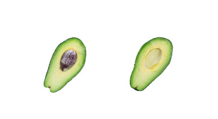 Top view of avocado, closeup object. Isolated on transparent background
