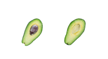 Top view of avocado, closeup object. Isolated on transparent background