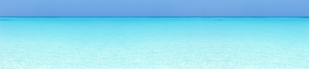 Tropical beach scene of azure crystal sea with soft waves, wild seashore. Long banner