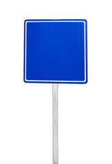 Blue road traffic sign, closeup object. Isolated on transparent background