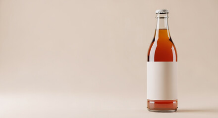 Clean Kombucha Bottle Mockup on Beige Background with Natural Reflection