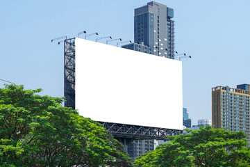 Billboard mockup, outdoor advertising poster on the street for advertisement street city on sky background.