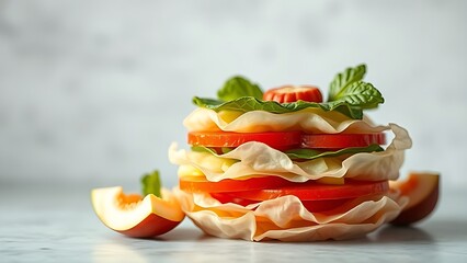 deceptive. Deceptively healthy foods with peeling carb layers, exposing dietary illusions. menu design, packaging mockups, designed for culinary blogs and recipe cards for restaurants.