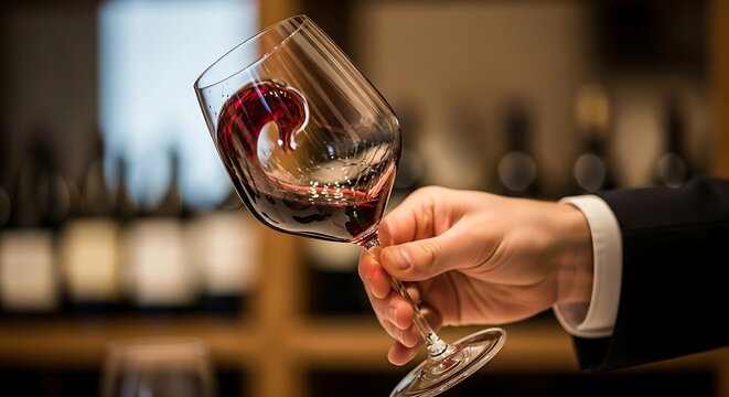 Sommelier Swirling Red Wine in Glass for Tasting and Aroma Assessment