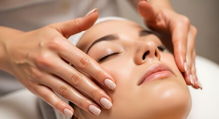 Close up of Relaxing Facial Massage and Skincare Treatment in Spa Setting
