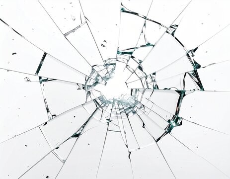 Shattered Glass Surface with Bright Light Hole on White Background, 3D Render