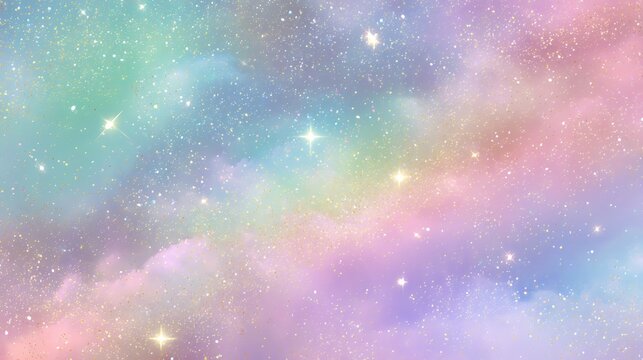 vintage glitter collage, fancy pastel background, chaotic holographic texture, iridescent gold dust, dreamy maximalist aesthetic, sequin sparkle, pastel galaxy, cosmic fantasy, glitter storm