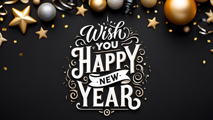 Wish you happy new year festive calligraphy with elegant decor