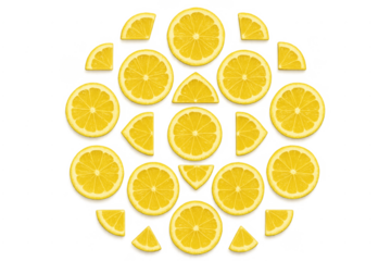 Fresh lemon slices creating geometric circular pattern