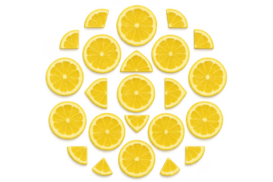 Fresh lemon slices creating geometric circular pattern - Powered by Adobe