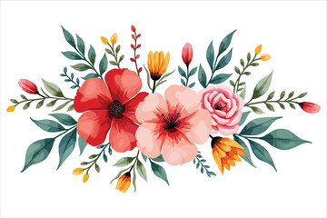 This Watercolor Pink Flowers and Green Leaves