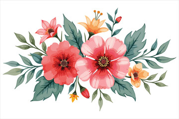 This Watercolor Pink Flowers and Green Leaves