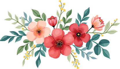 This Watercolor Pink Flowers and Green Leaves