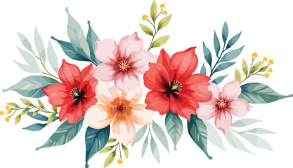 This Watercolor Pink Flowers and Green Leaves